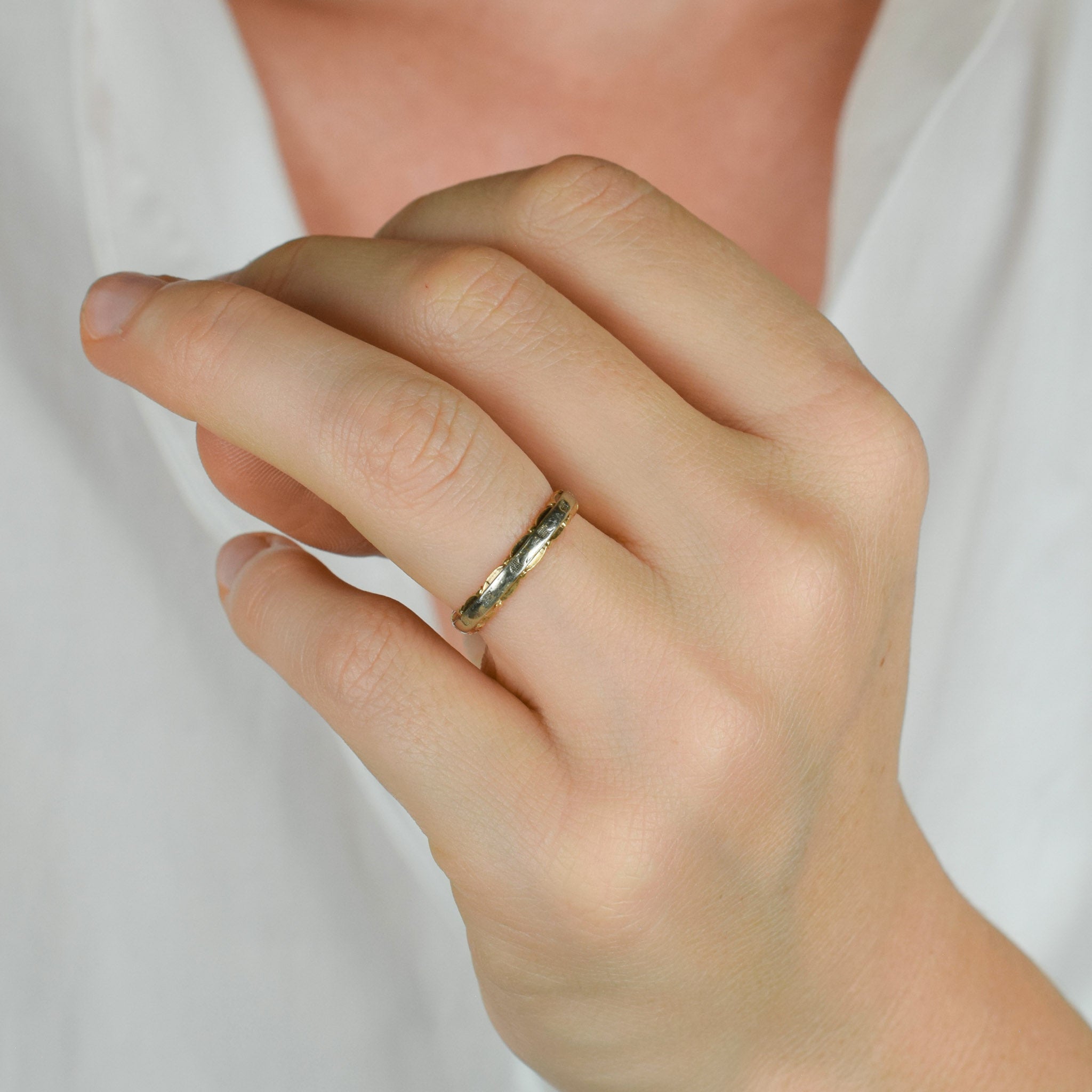 Two-toned Intricate Birk's gold wedding Band