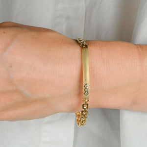 vintage brushed gold ID bracelet with diamonds 
