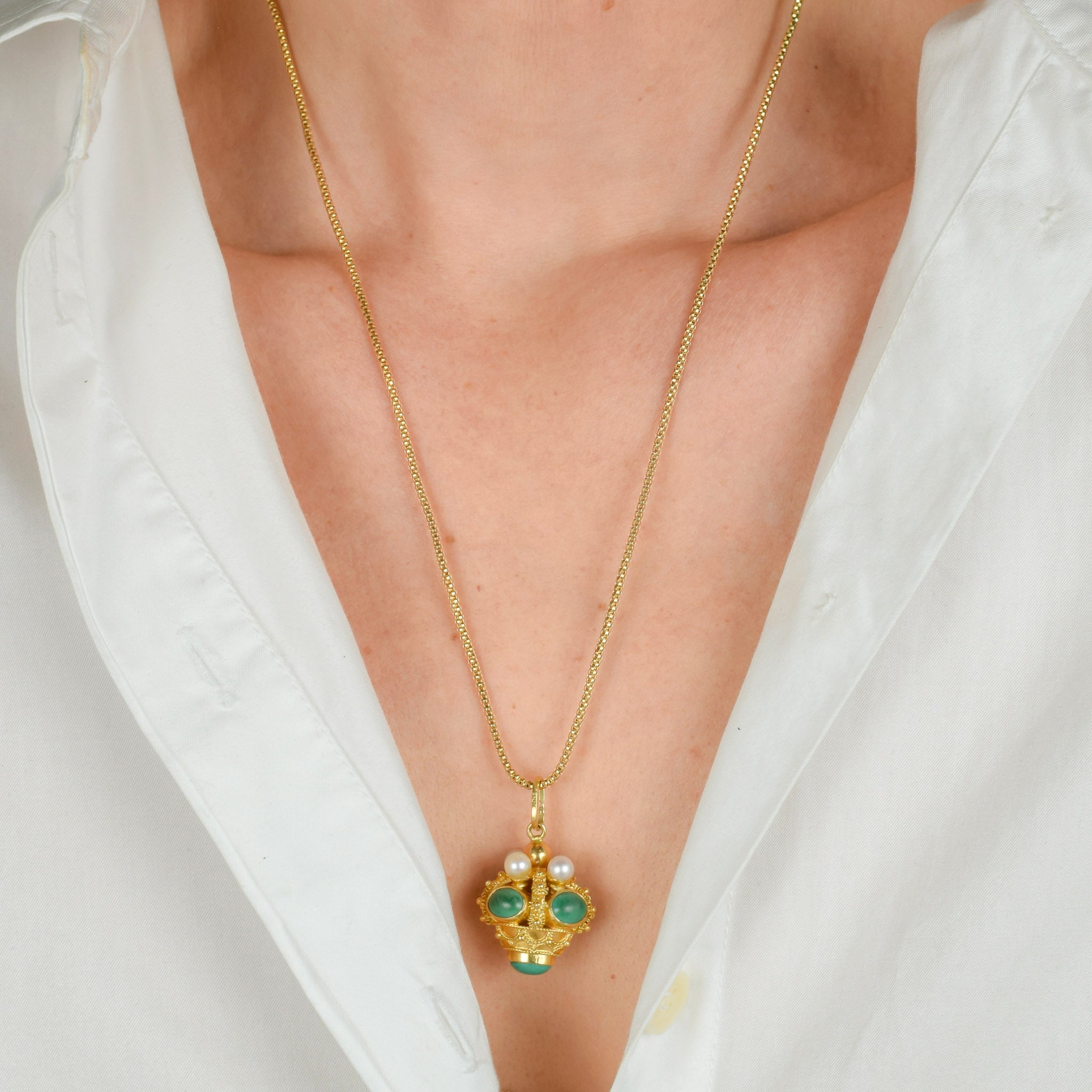 vintage 18k gold turquoise and pearl fob pendant 