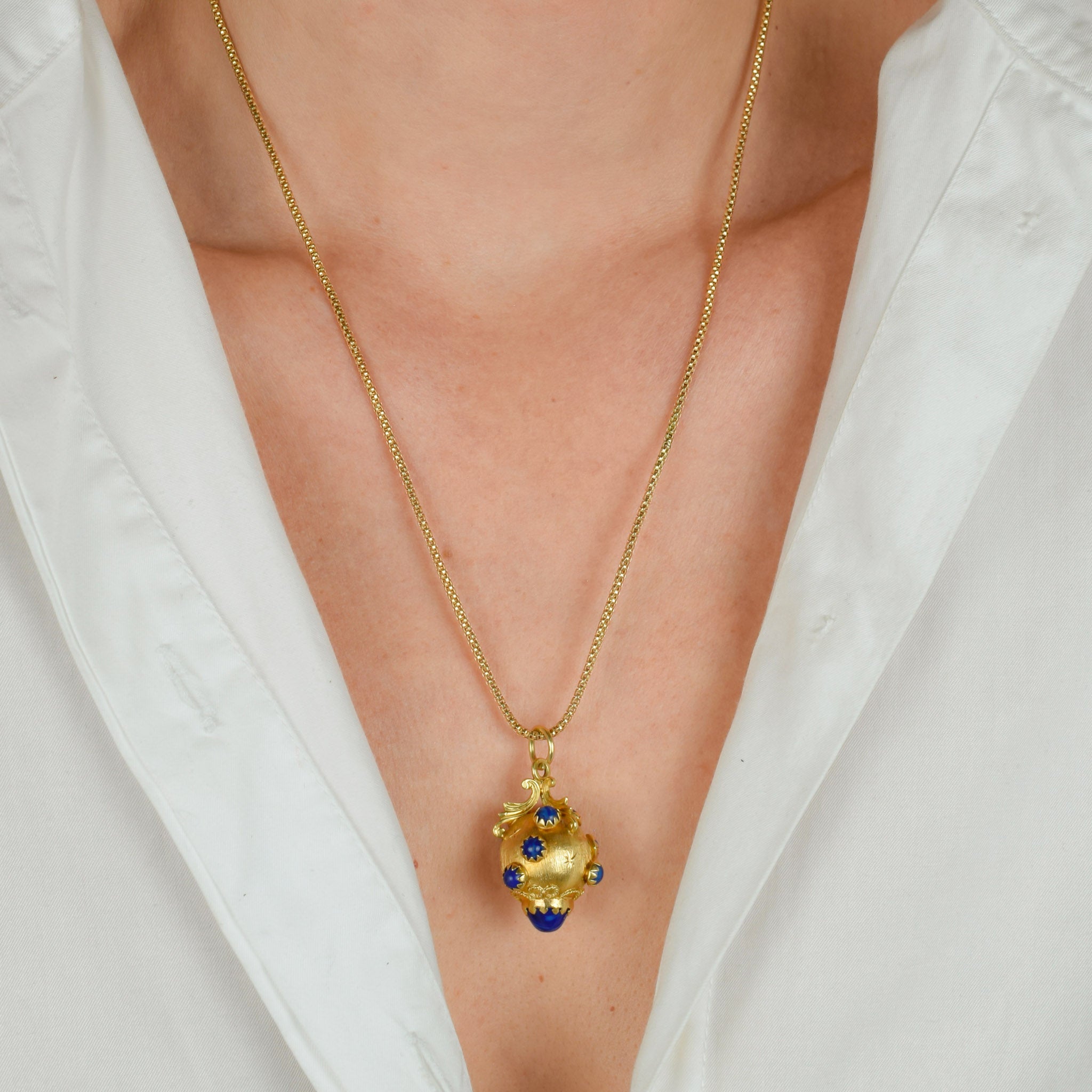 vintage gold blue stone fob pendant 