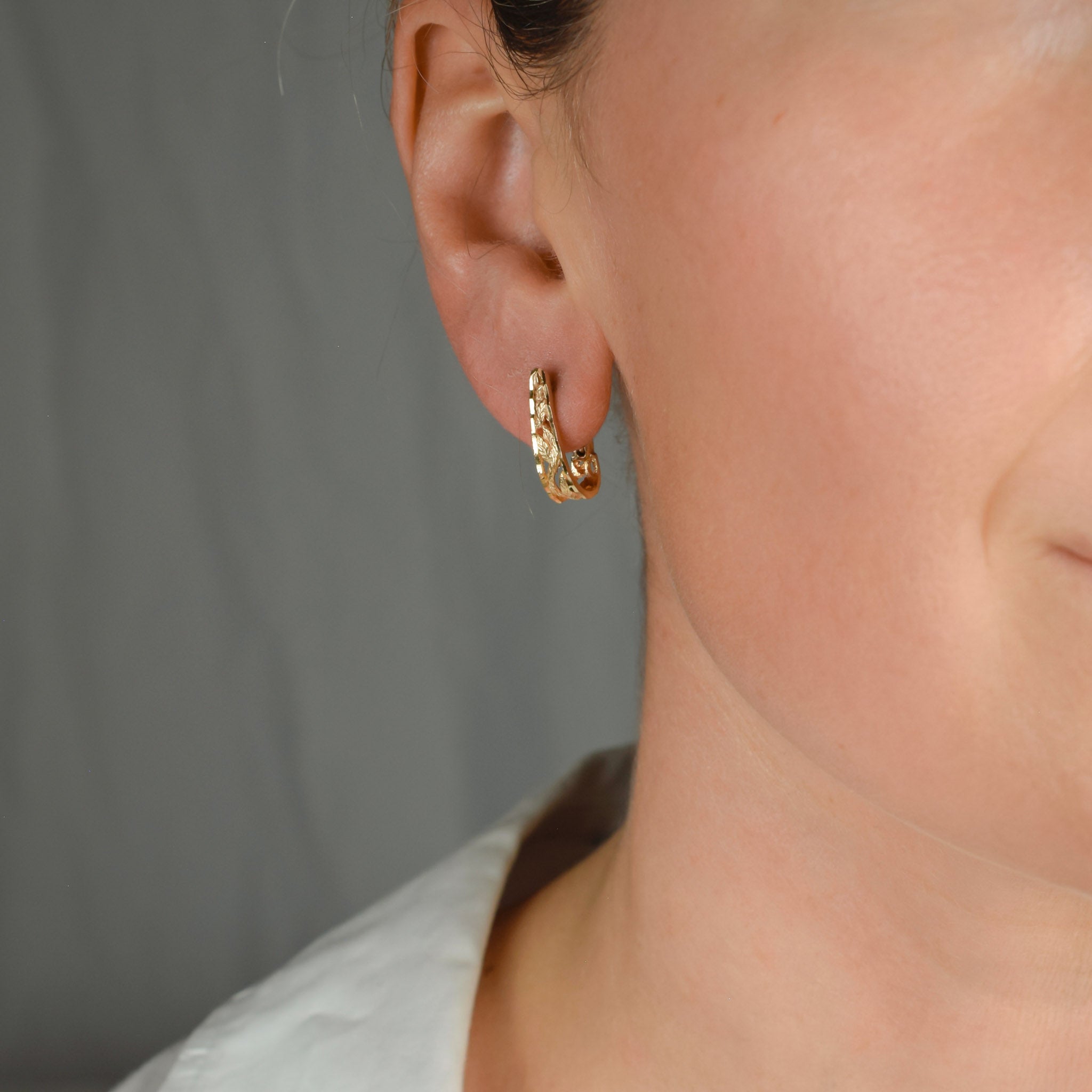 vintage gold floral hoop earrings