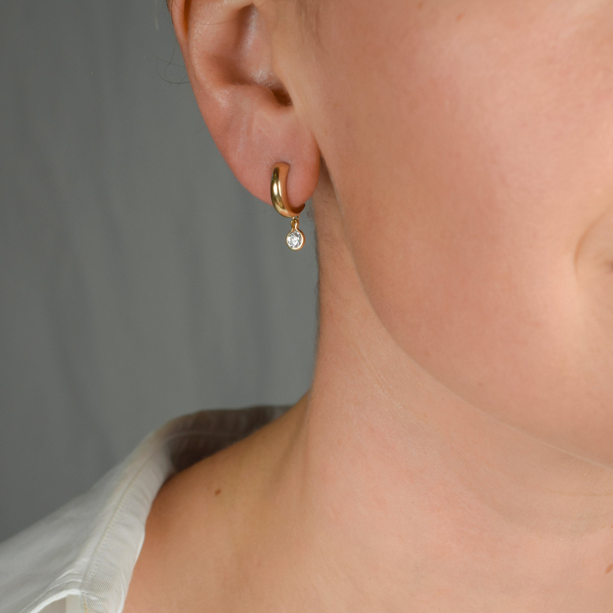 vintage gold half hoops with white stone earringsvintage gold half hoops with white stone earrings