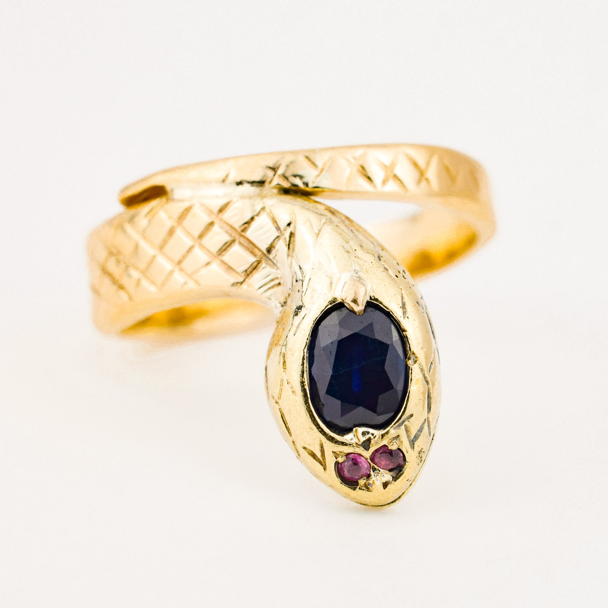vintage snake ring with sapphire and rubies