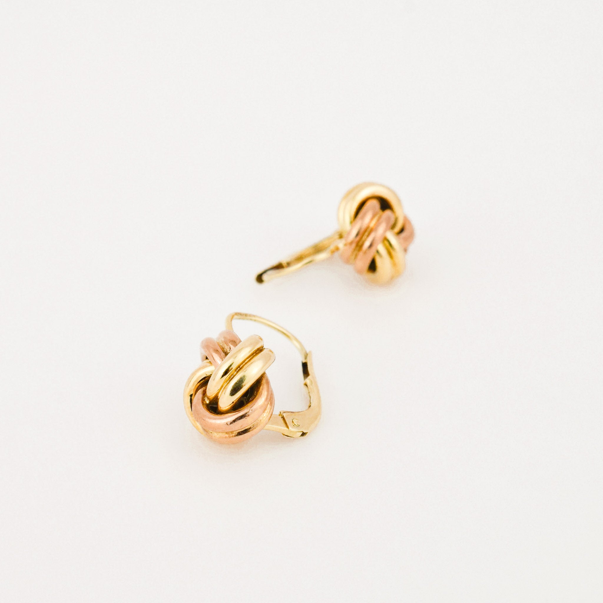 vintage gold love knot drop hoop earrings