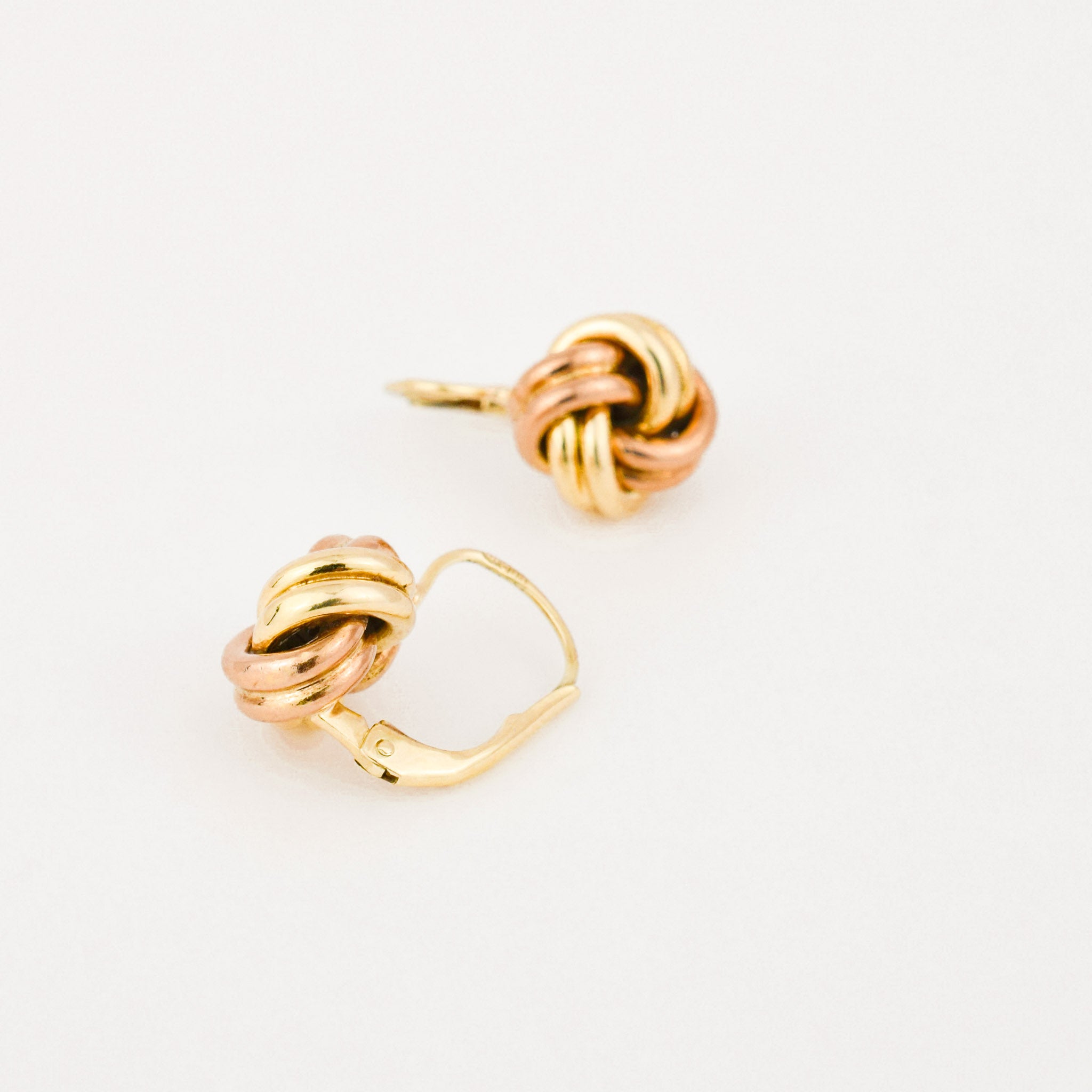vintage gold love knot drop hoop earrings