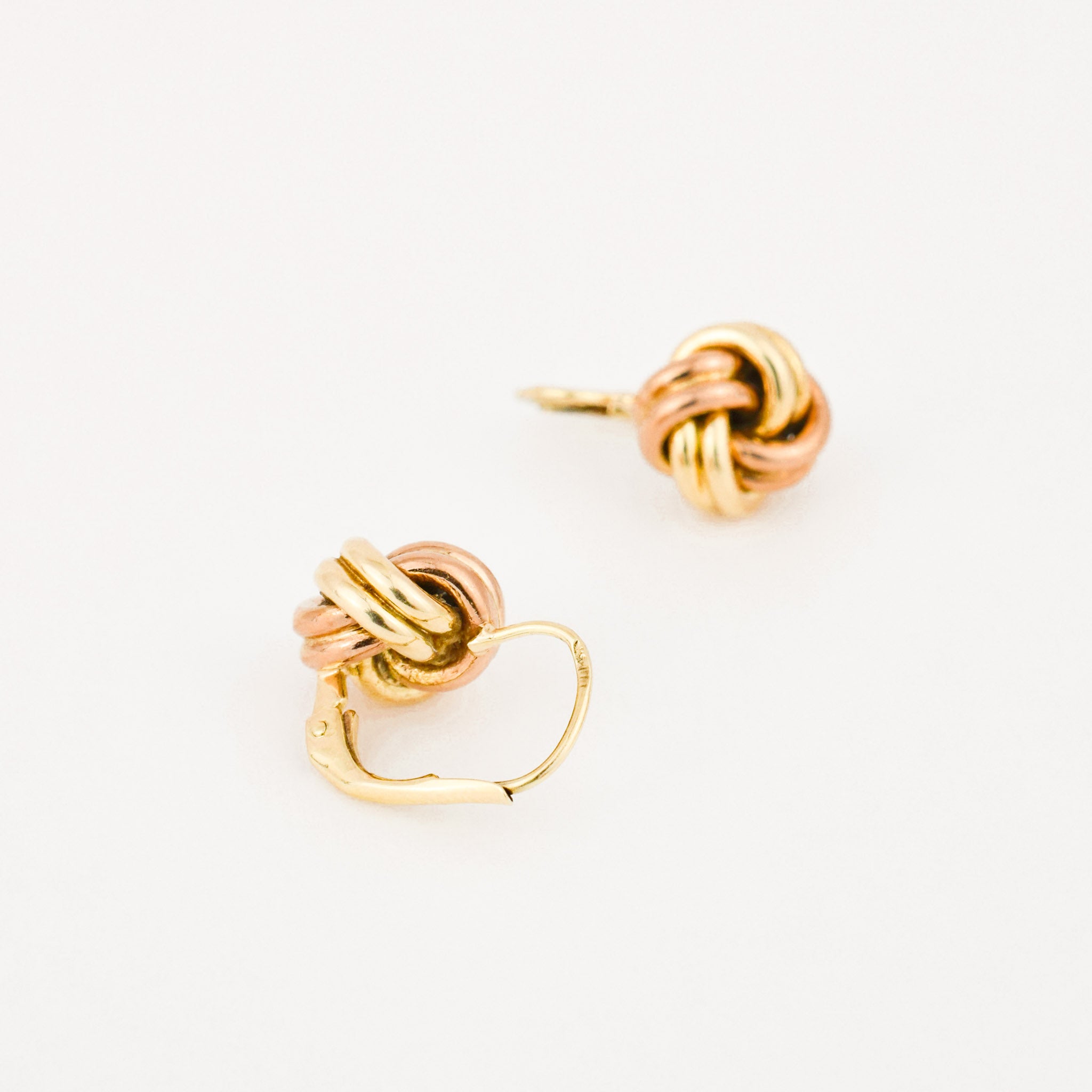 vintage gold love knot drop hoop earrings