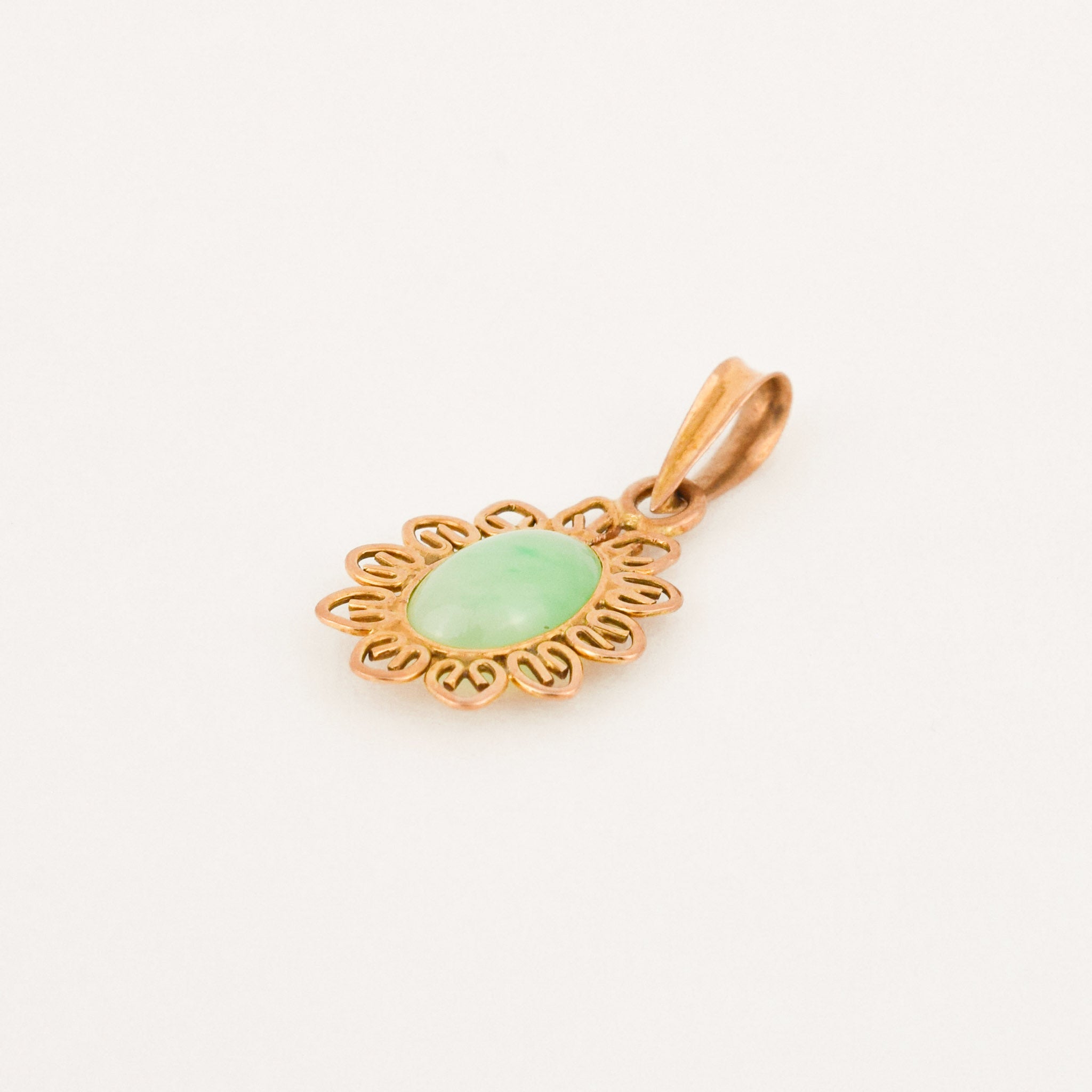 vintage gold jade flower charm pendant 