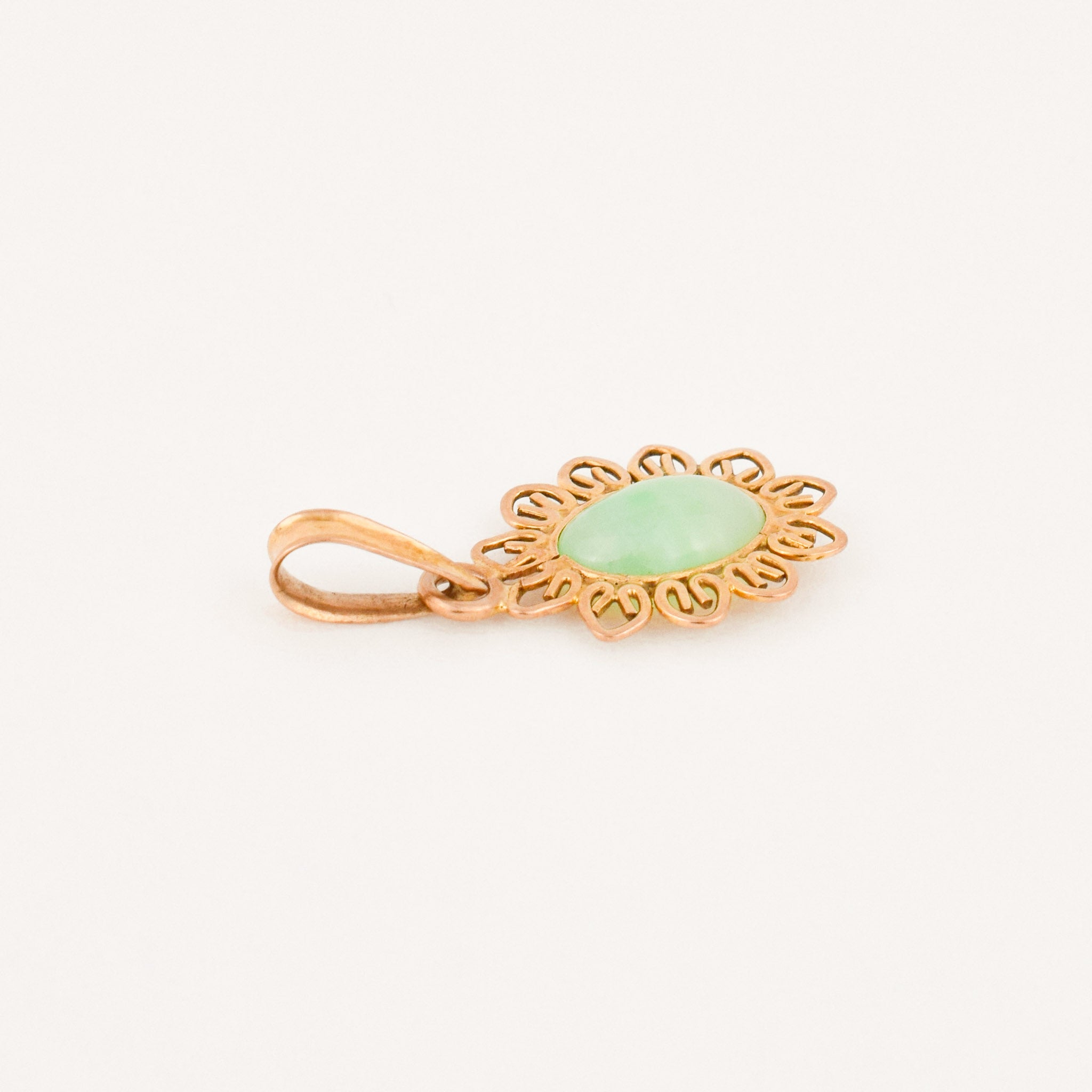 vintage gold jade flower charm pendant 