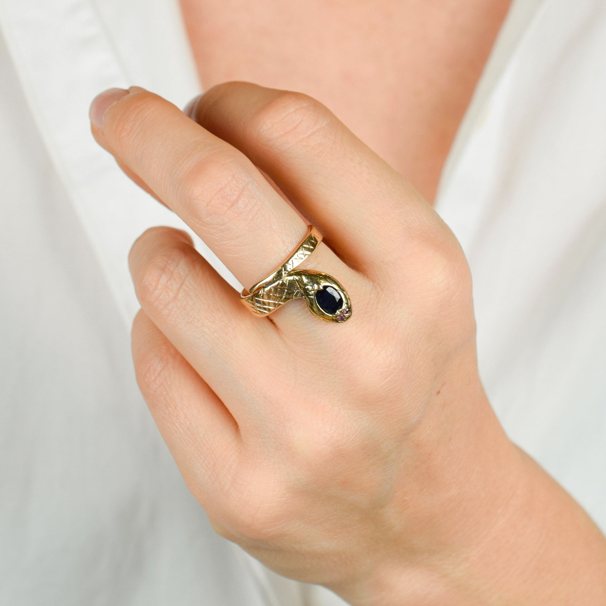 vintage snake ring with sapphire and rubies