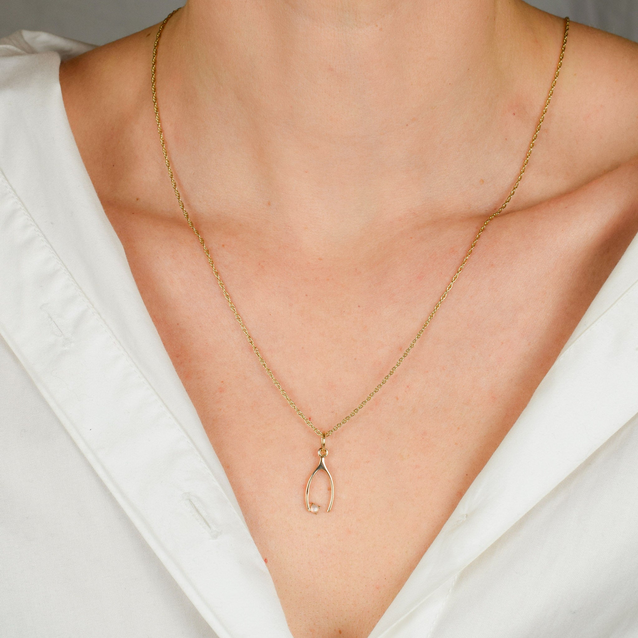 vintage gold moonstone wishbone pendant