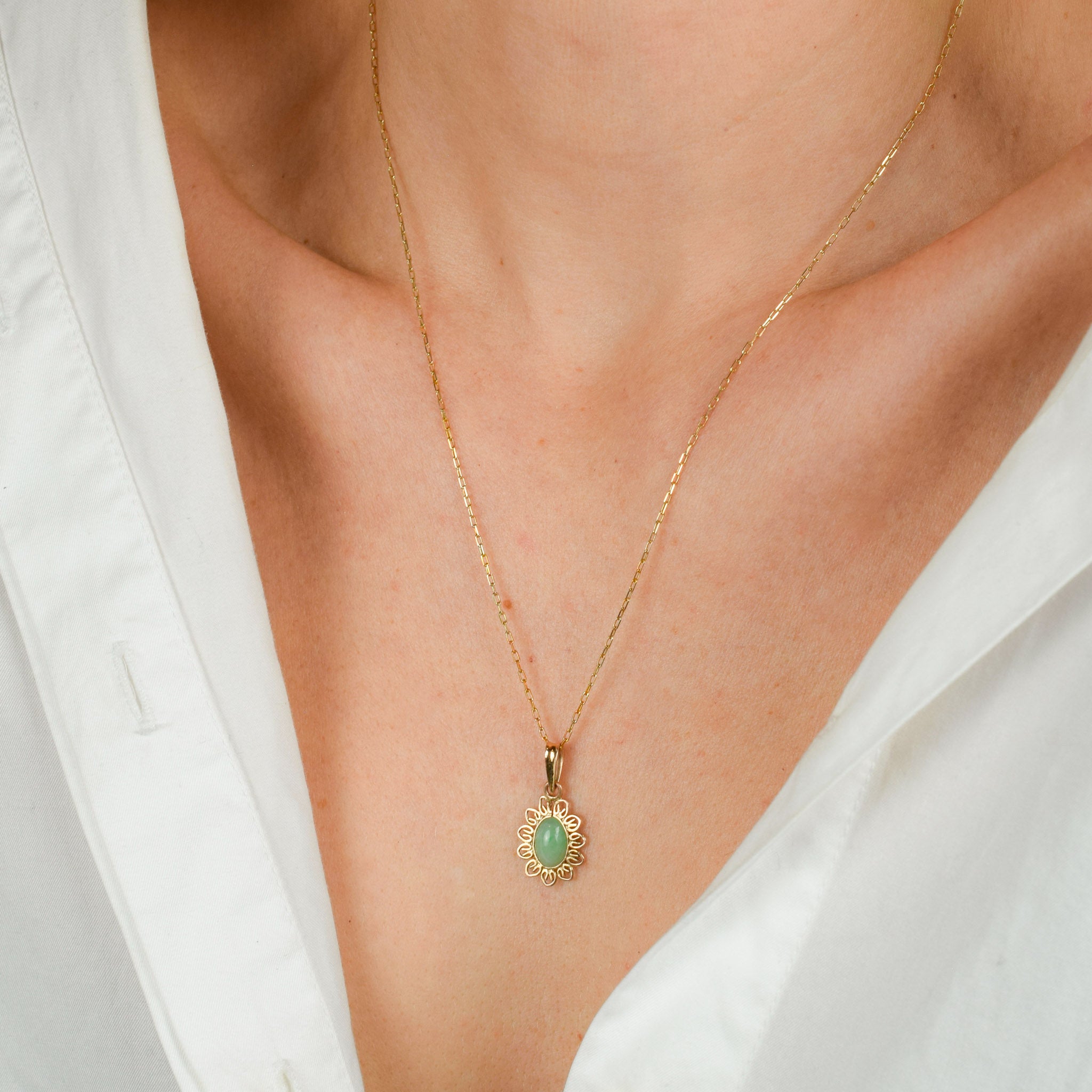 vintage gold jade flower charm pendant 