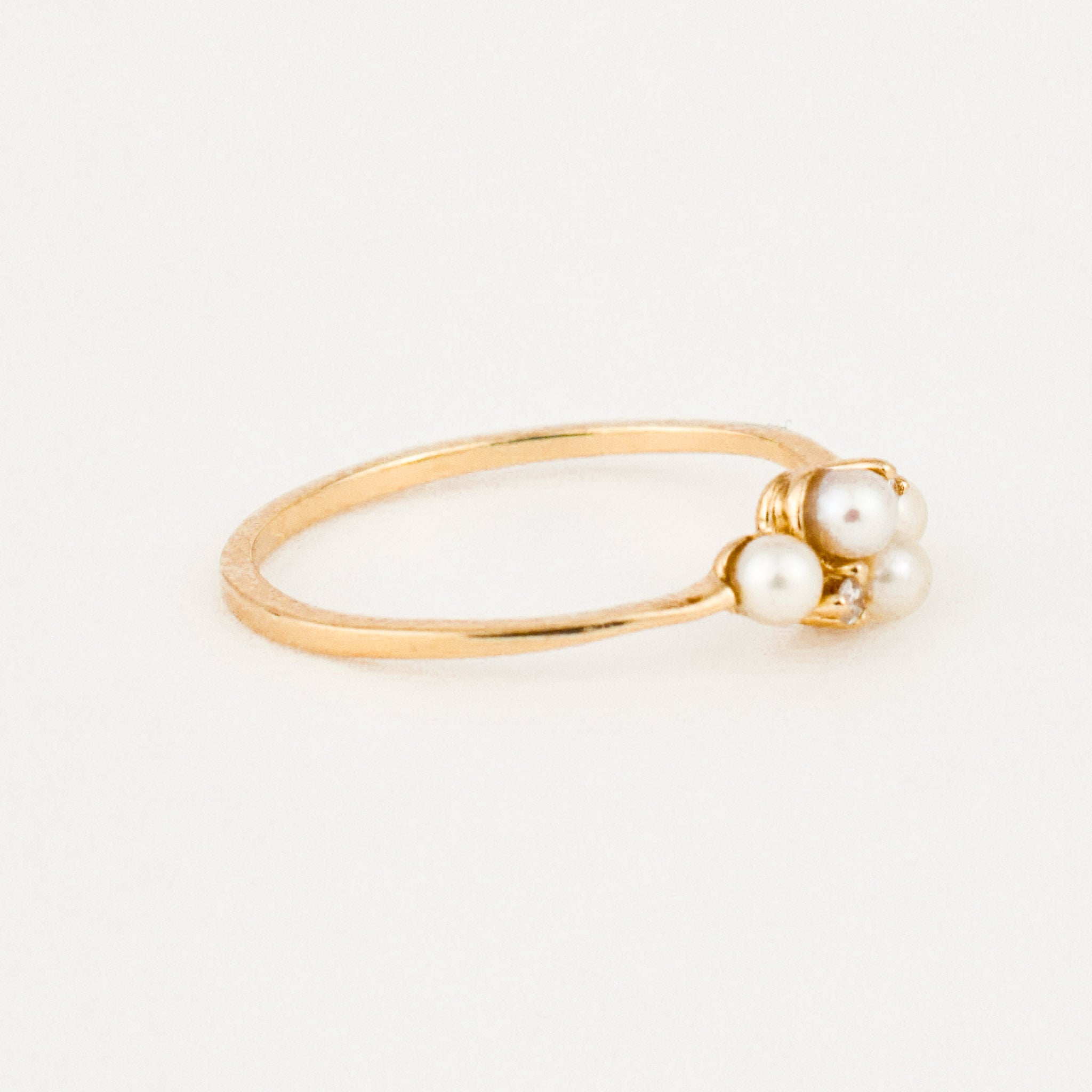 dainty vintage pearl and diamond ring
