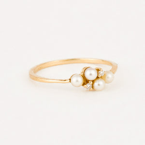dainty vintage pearl and diamond ring