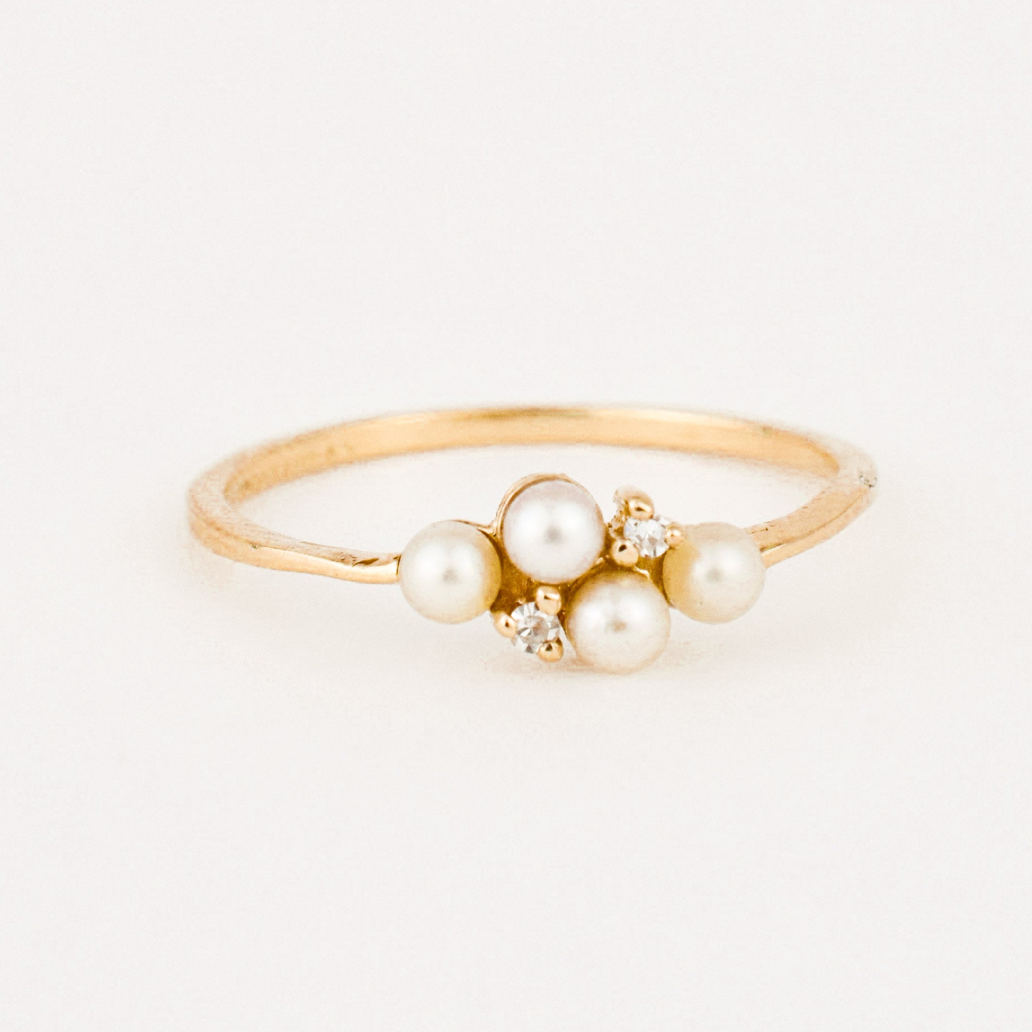 dainty vintage pearl and diamond ring