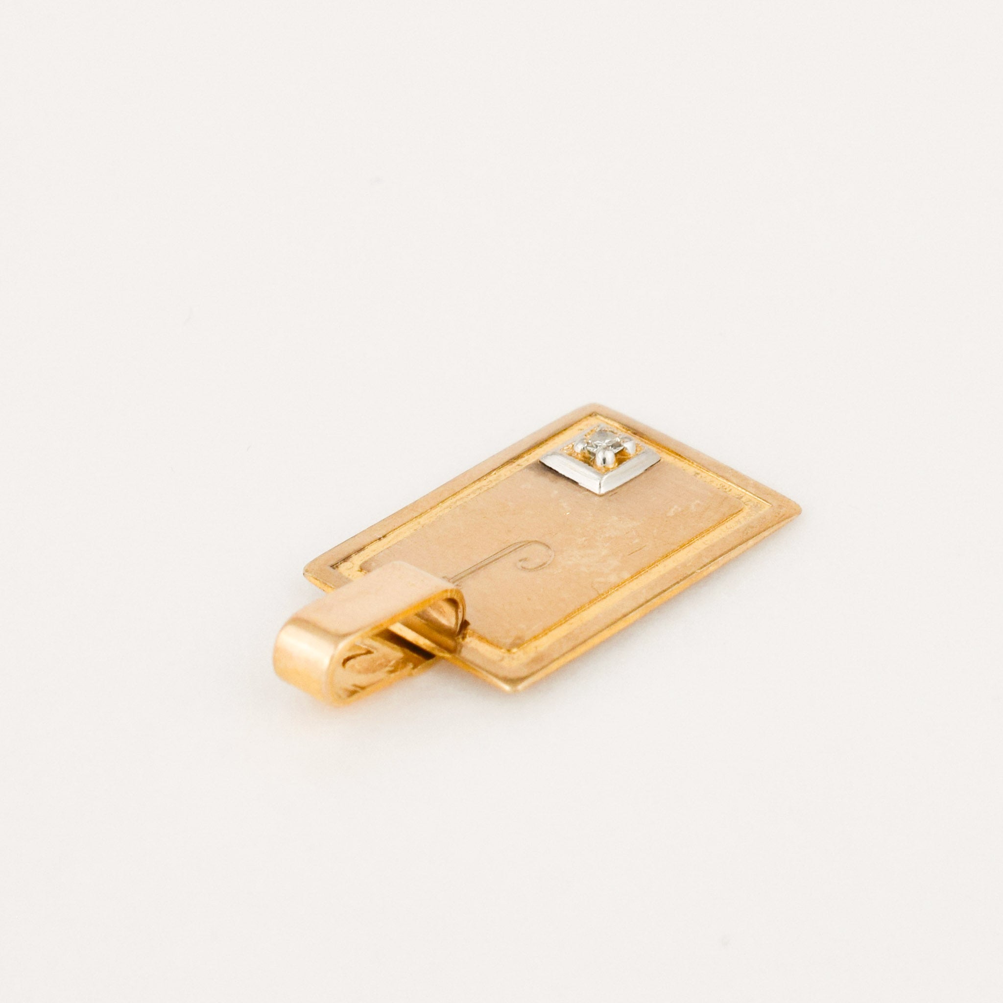 vintage gold 'j' dog tag pendant