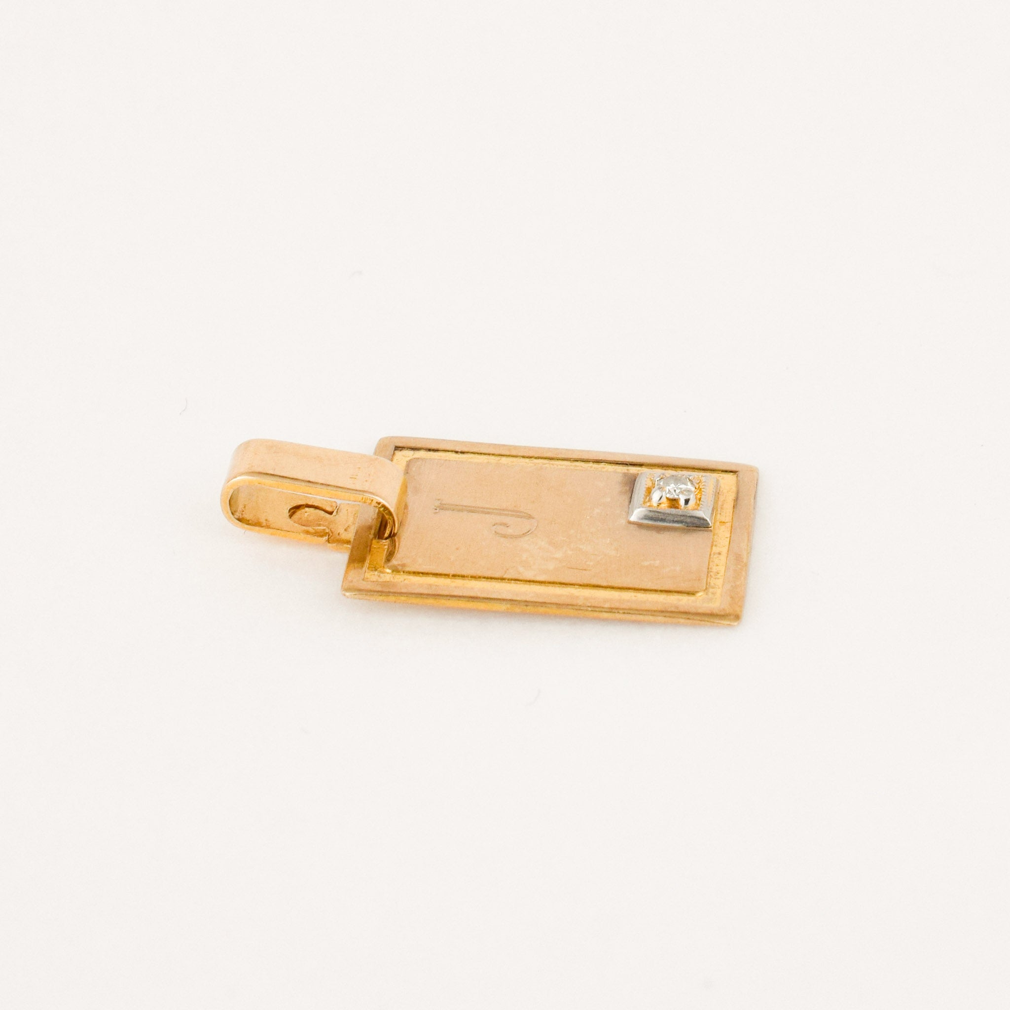 vintage gold 'j' dog tag pendant