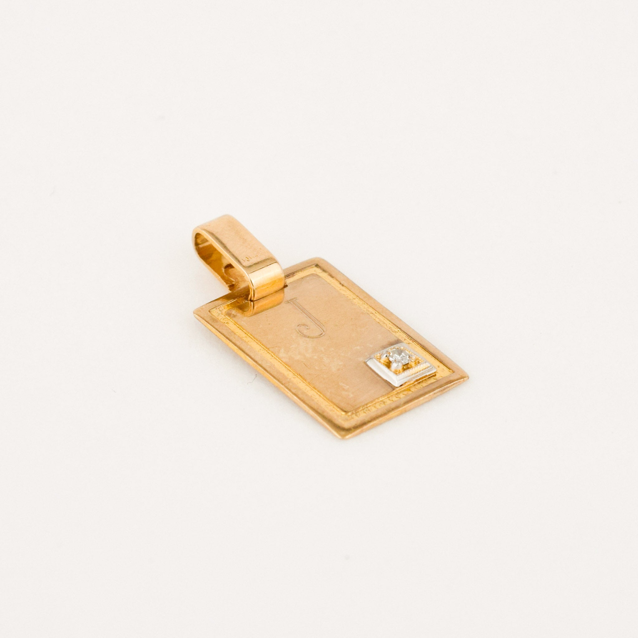 vintage gold 'j' dog tag pendant