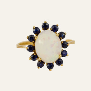 Opal and Sapphire Halo Ring