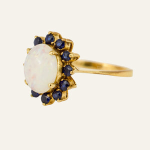 Opal and Sapphire Halo Ring