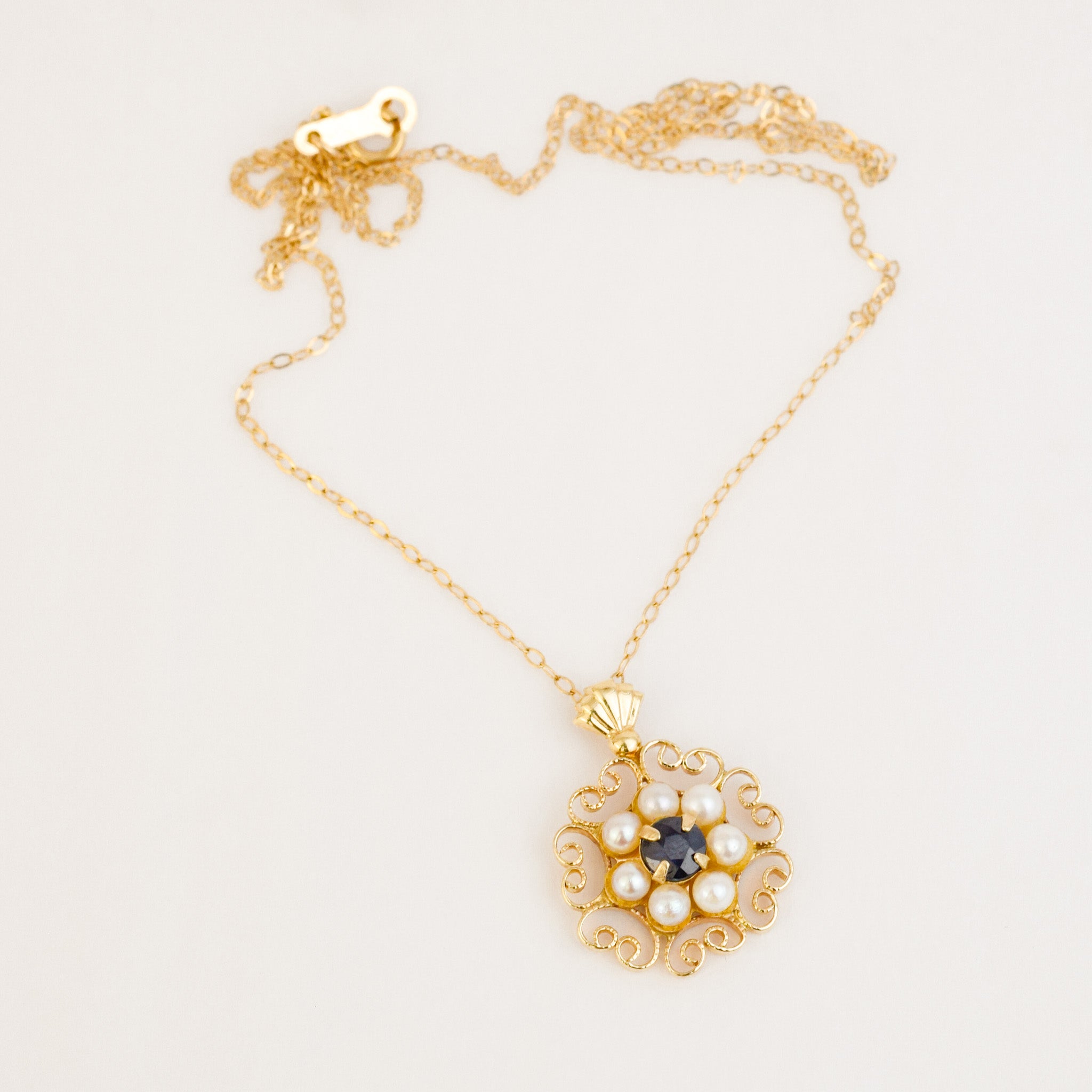 16.5" Sapphire and Pearl Flower Necklace