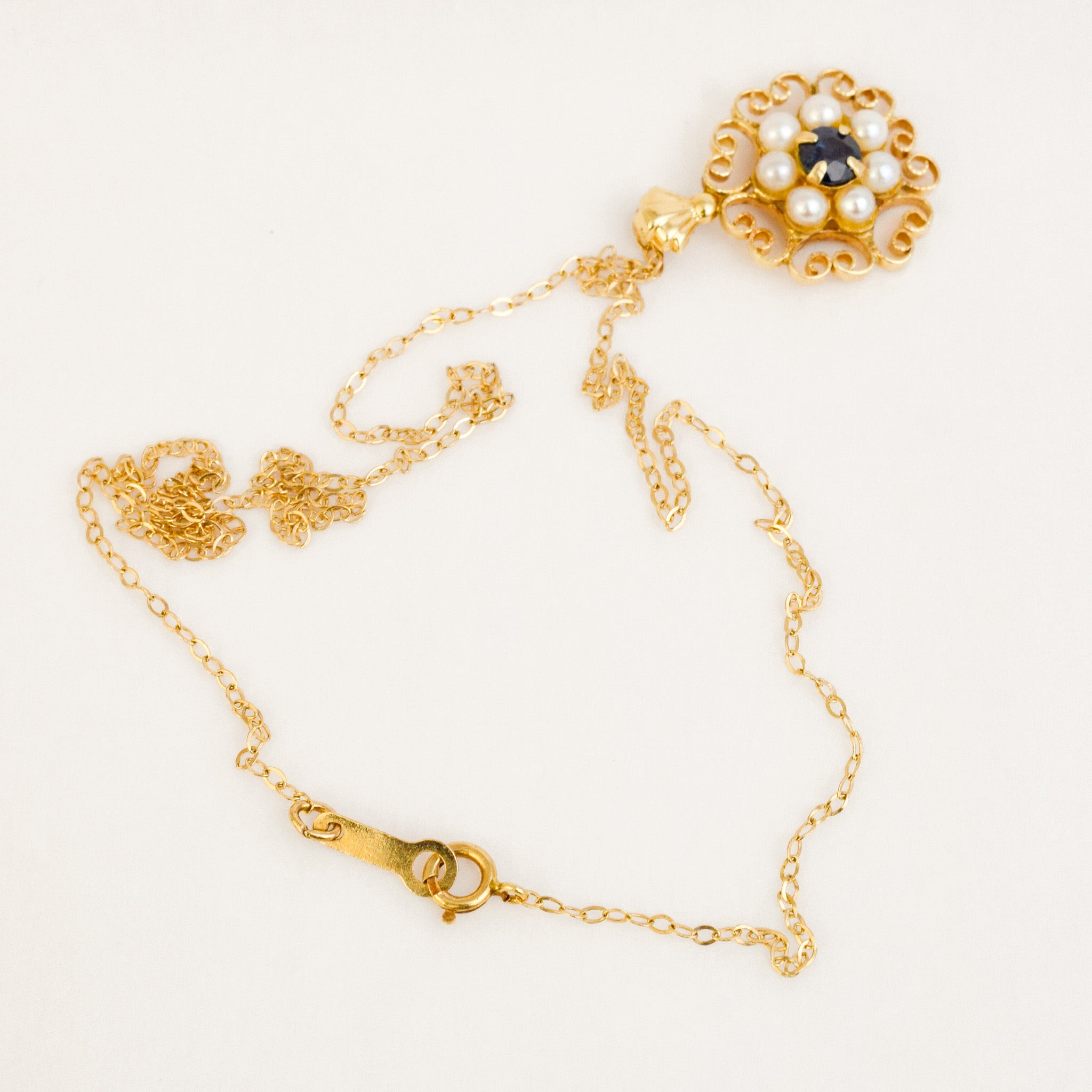 16.5" Sapphire and Pearl Flower Necklace