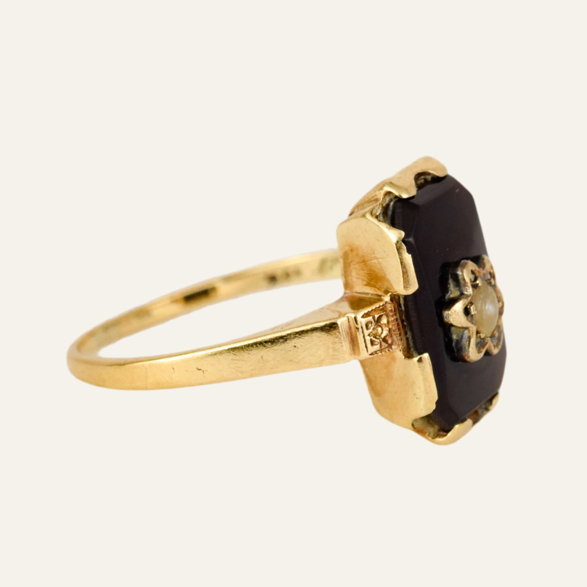Rectangular Onyx and Seed Pearl Ring