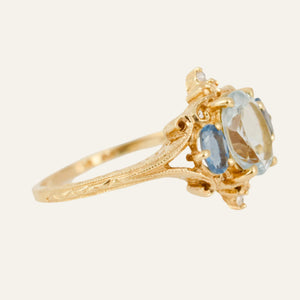 Ornate Blue Gradient Trilogy Ring