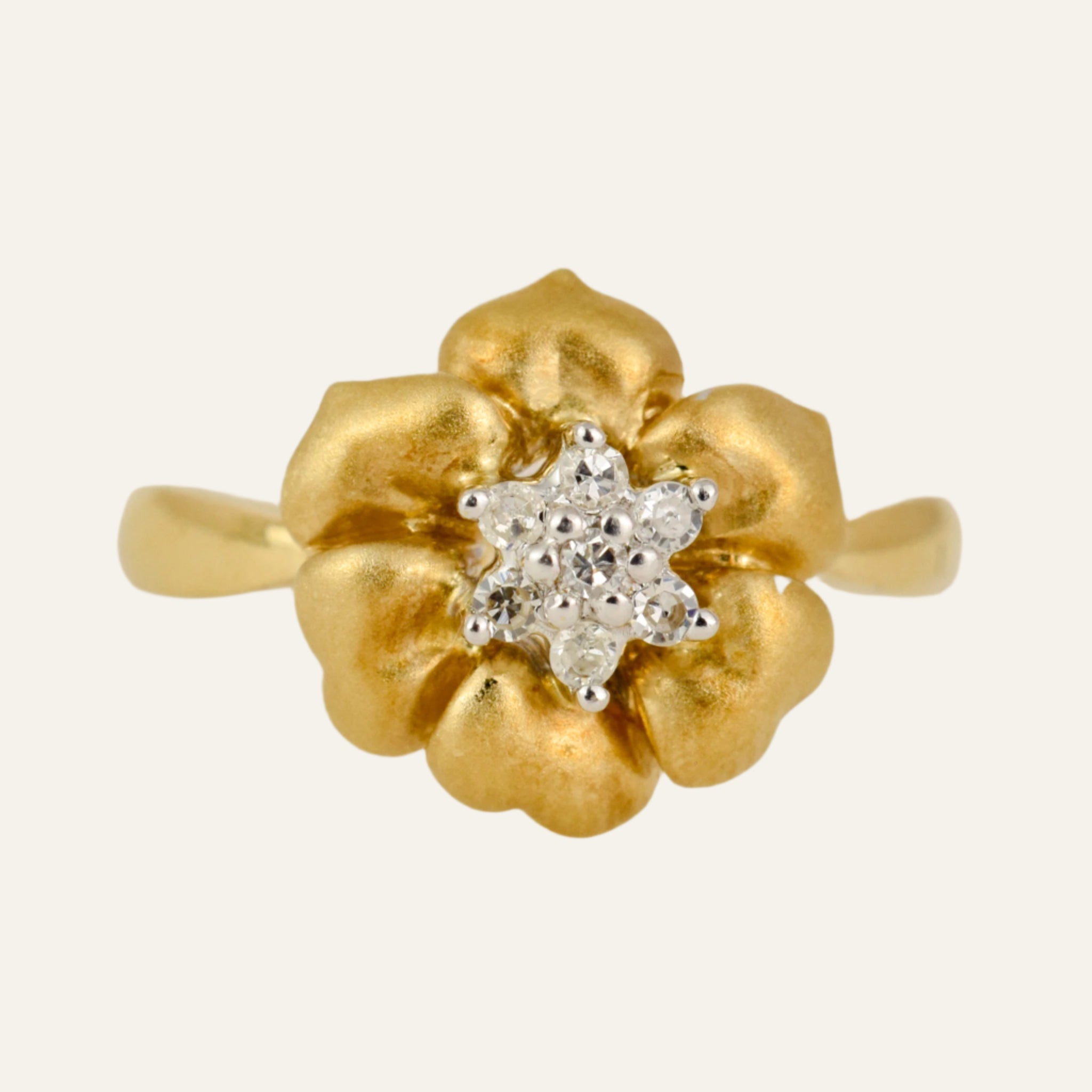 Satin Finish Flower Diamond Ring