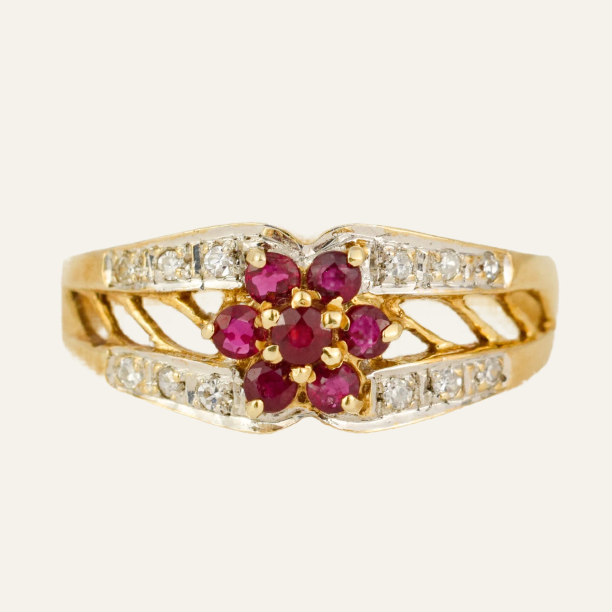 Ruby and Diamond Flower Ring