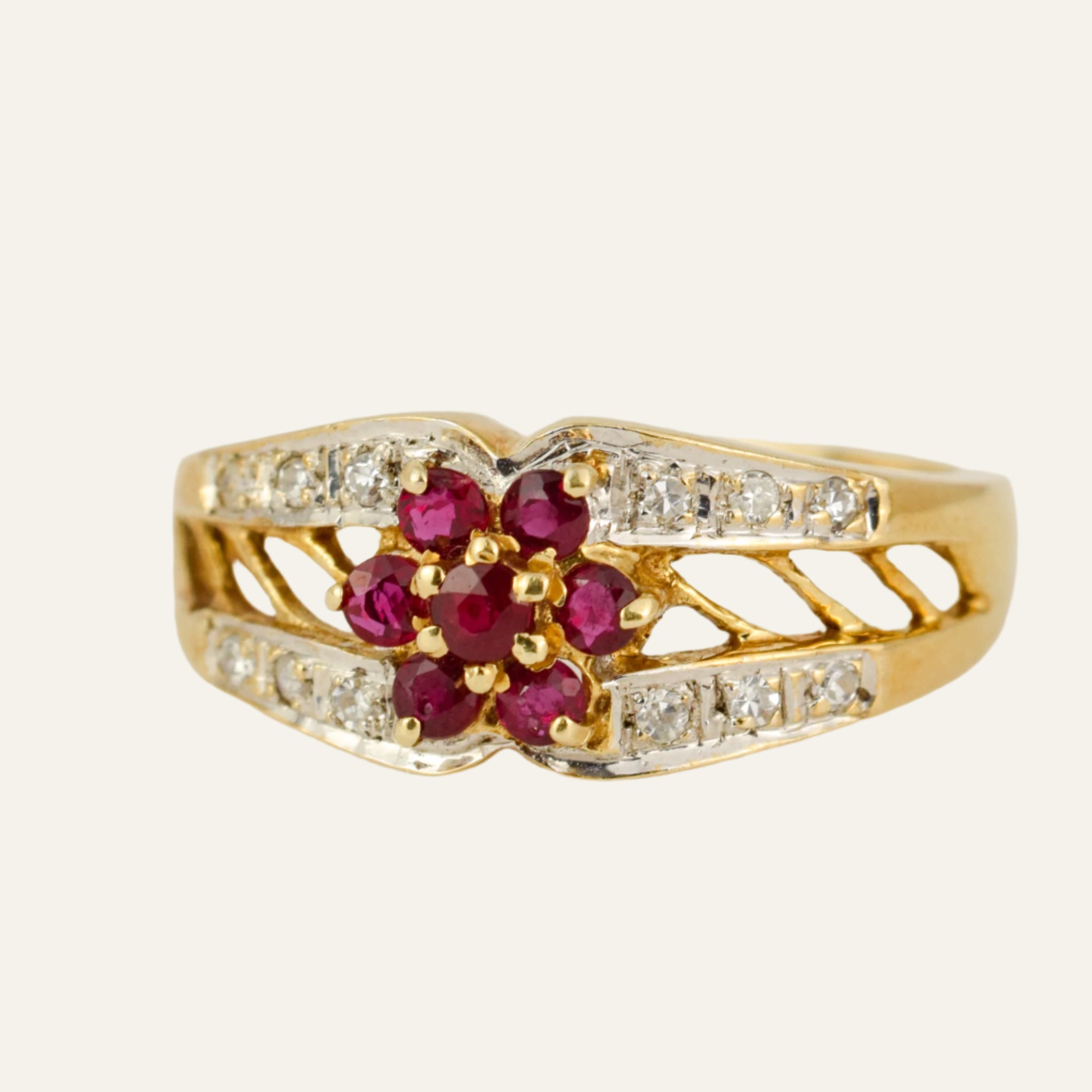 Ruby and Diamond Flower Ring