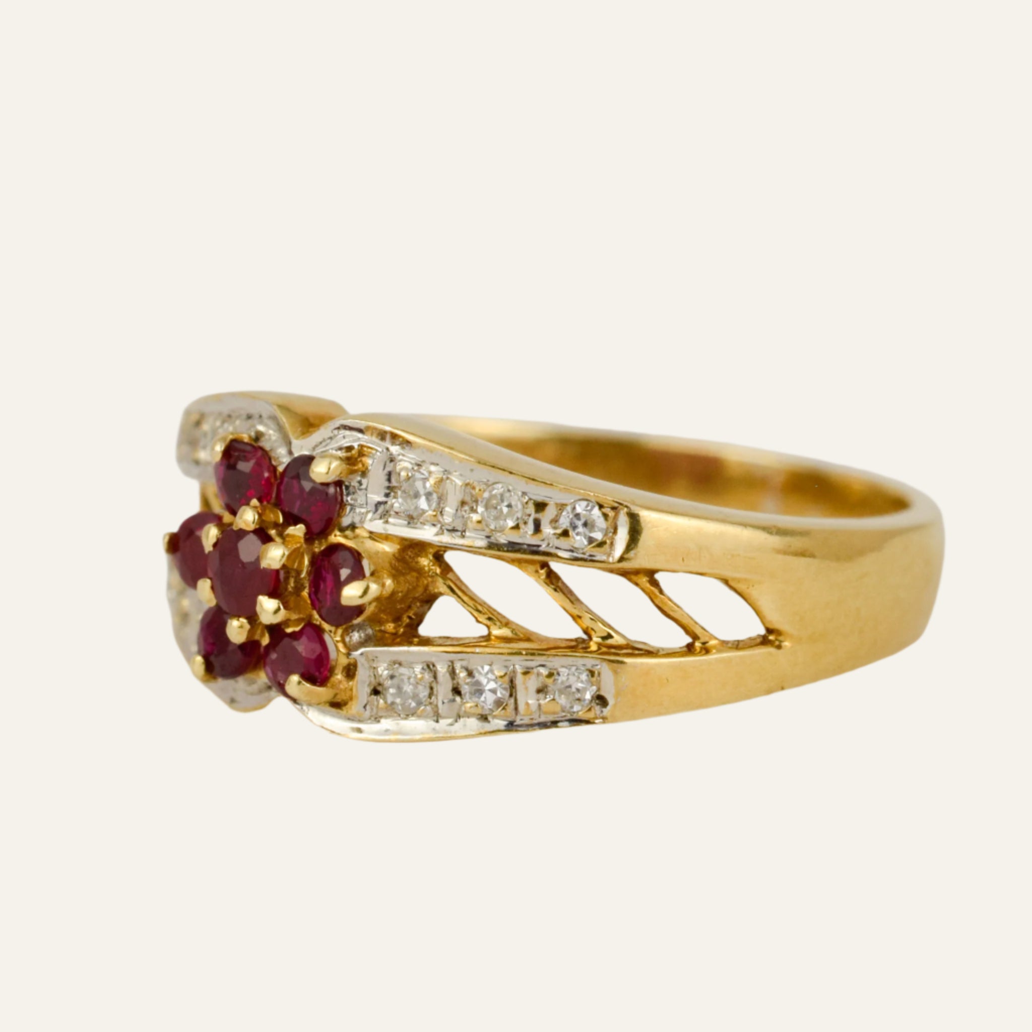 Ruby and Diamond Flower Ring