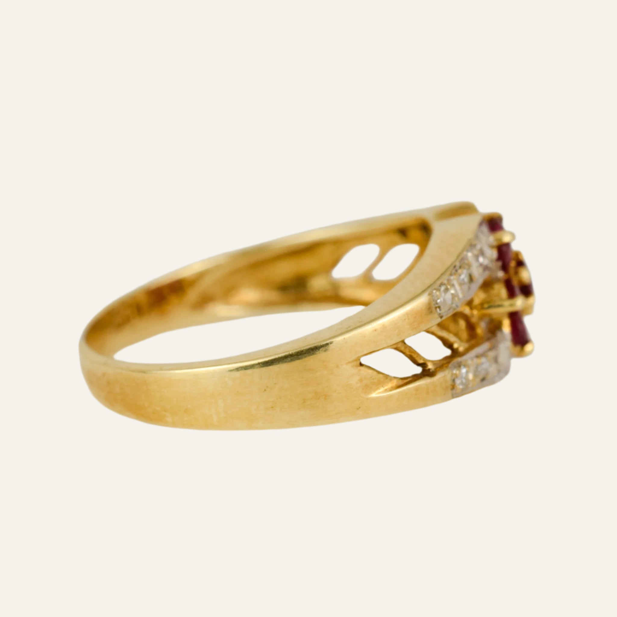 Ruby and Diamond Flower Ring