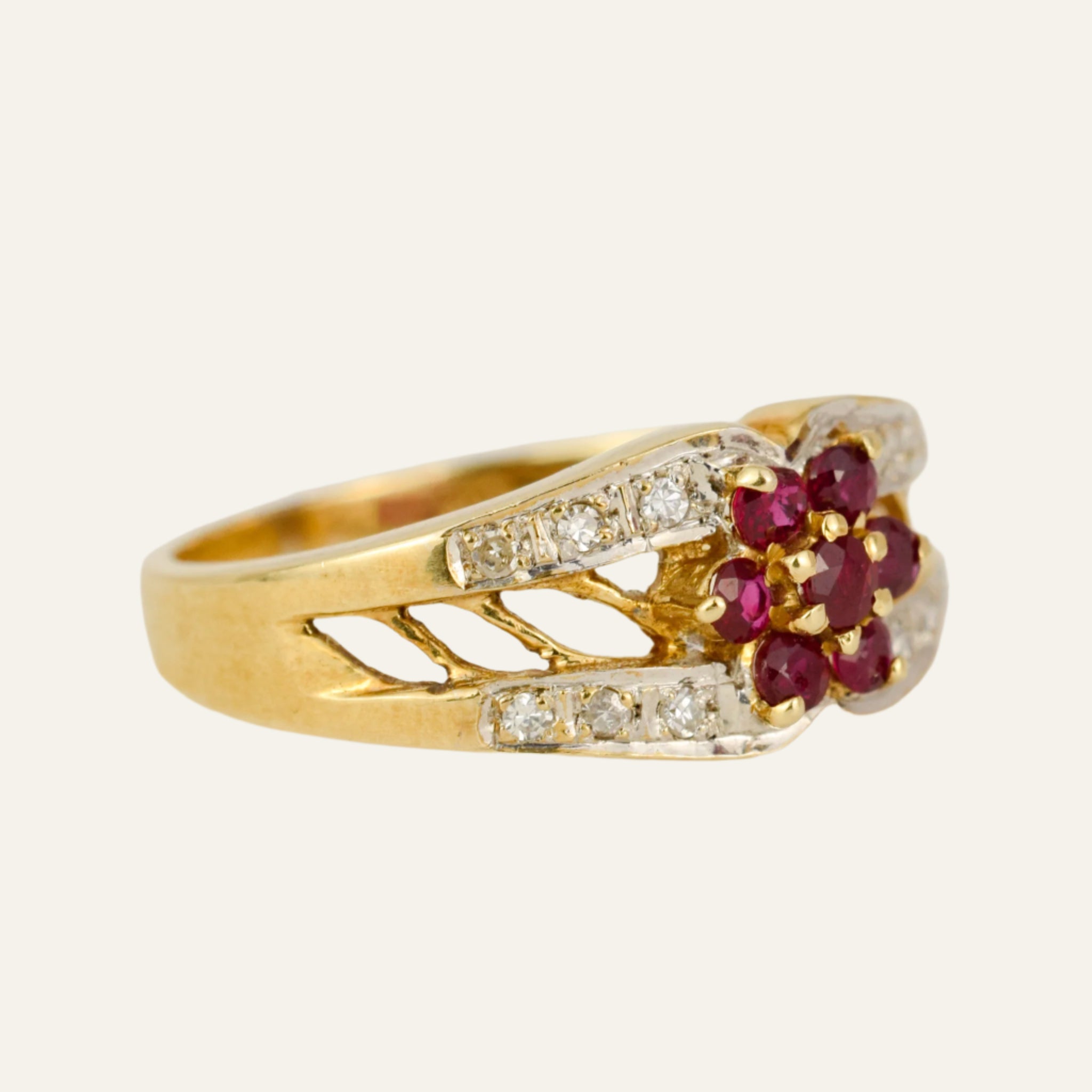 Ruby and Diamond Flower Ring