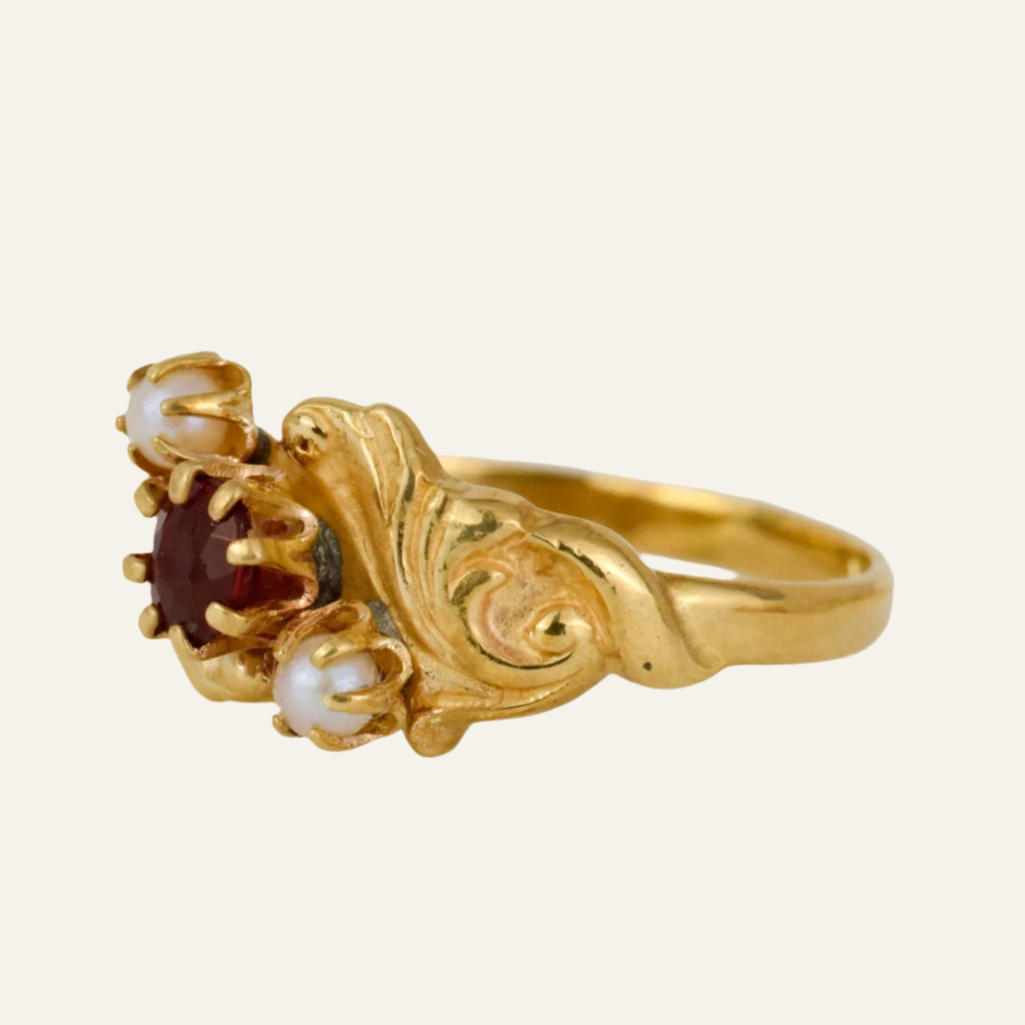 Antique Garnet and Pearl Ring