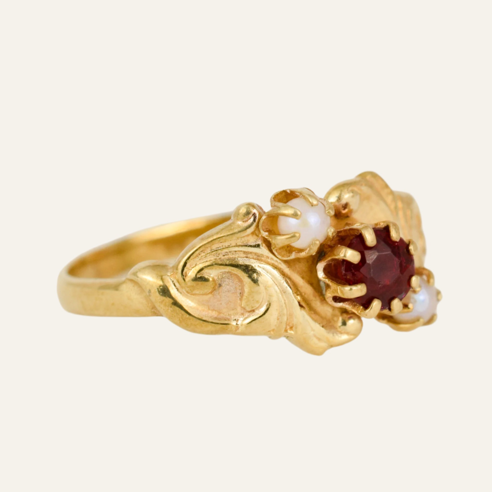 Antique Garnet and Pearl Ring