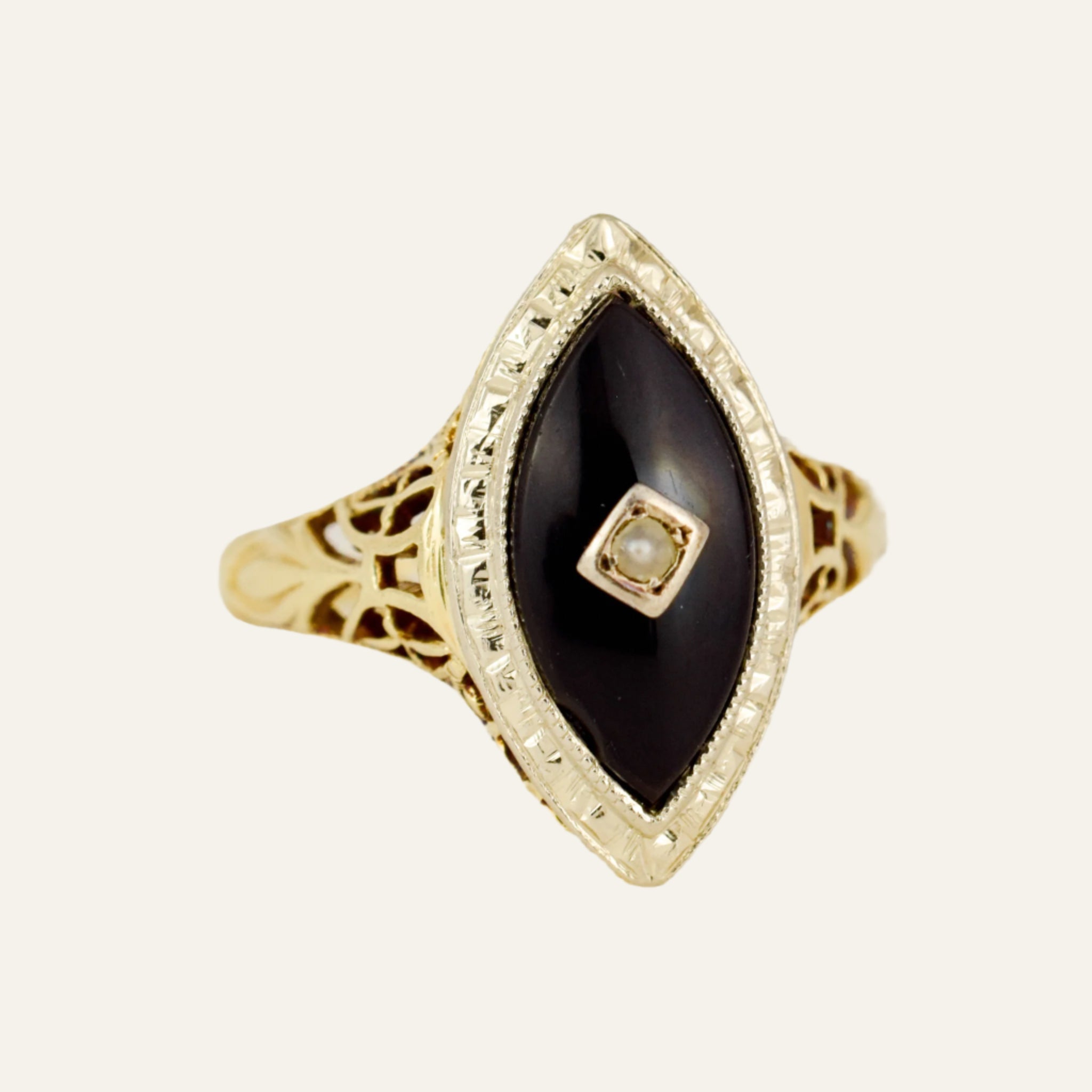 Onyx and Seed Pearl Ring