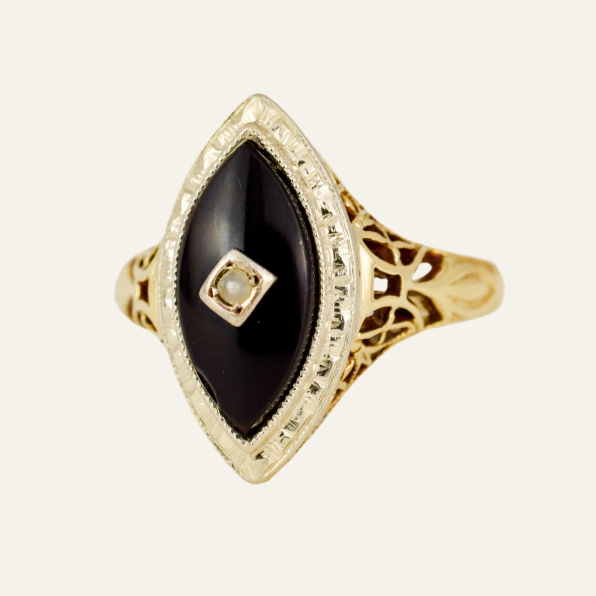 Onyx and Seed Pearl Ring