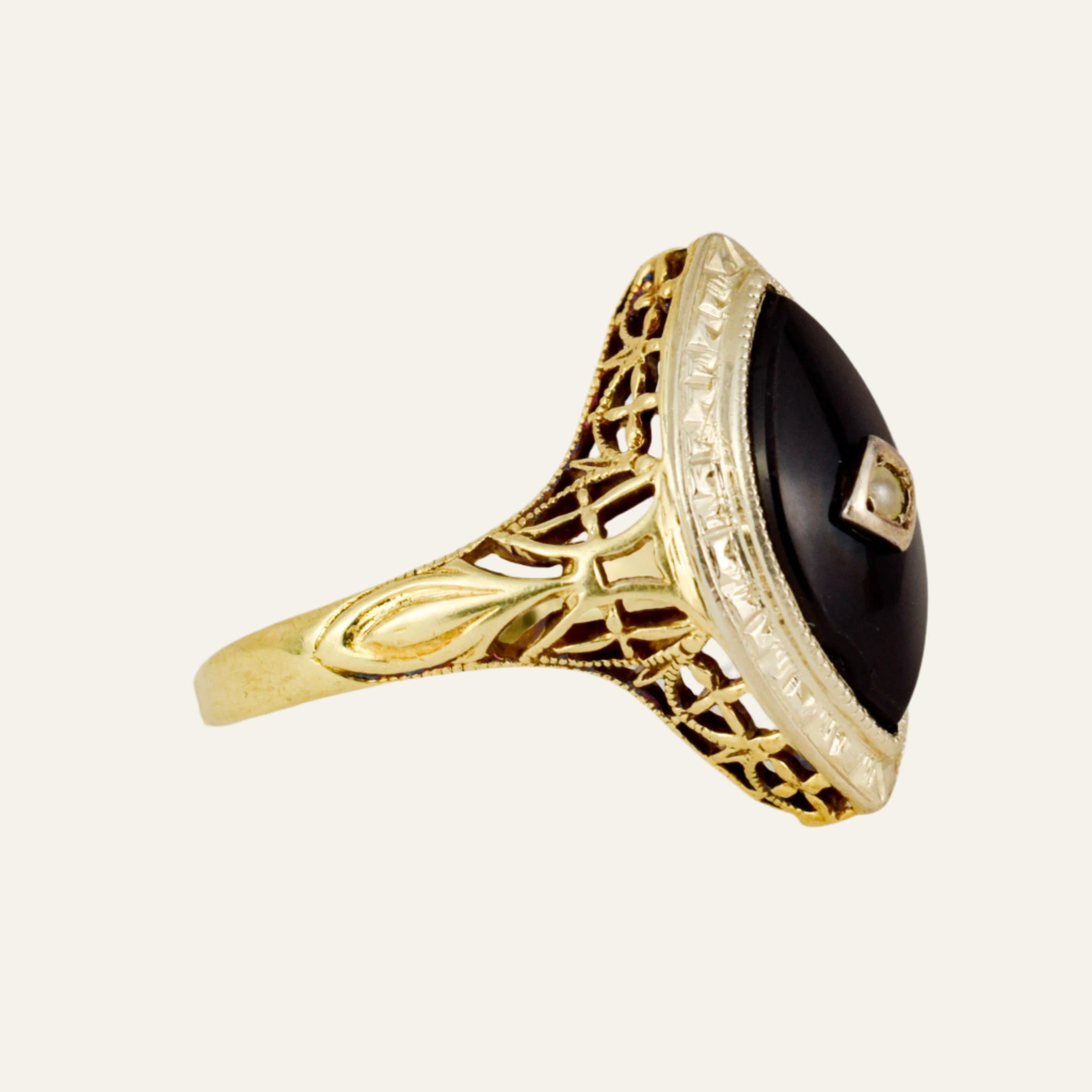 Onyx and Seed Pearl Ring