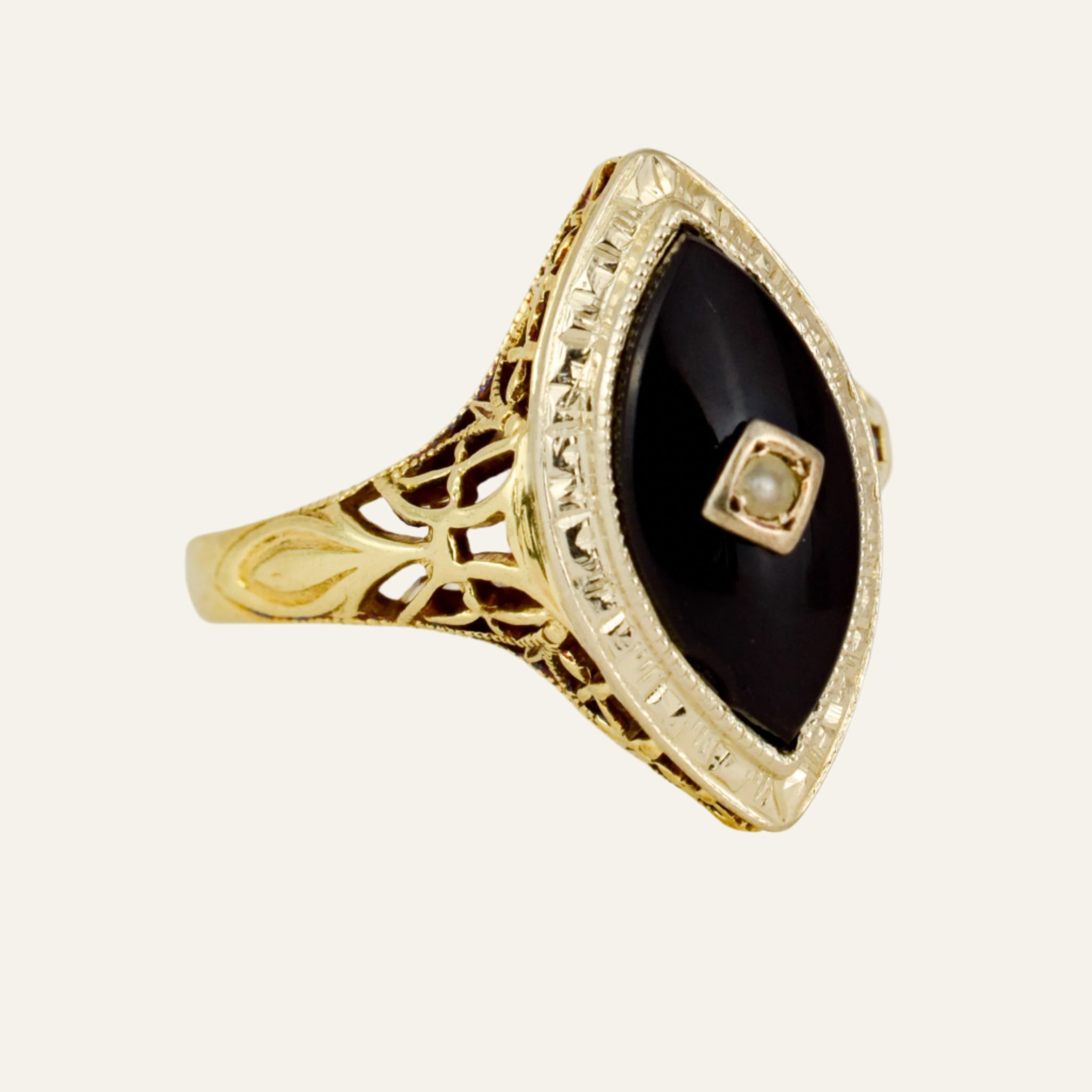 Onyx and Seed Pearl Ring