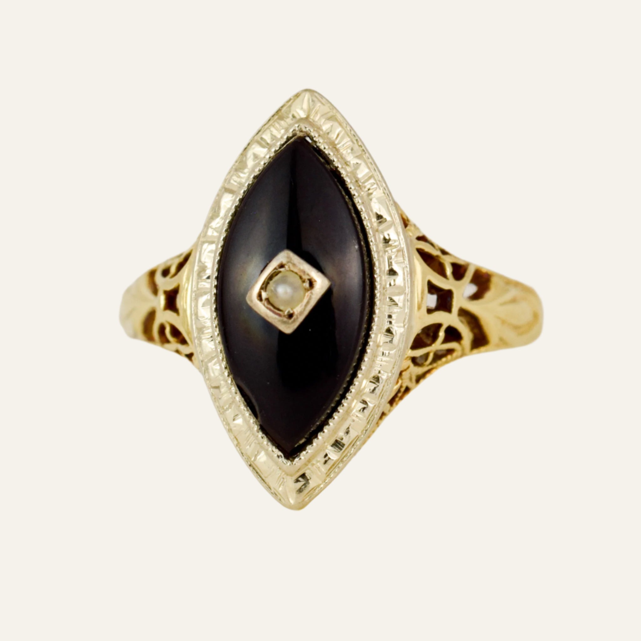 Onyx and Seed Pearl Ring
