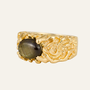 Gold Nugget Black Star Sapphire Ring