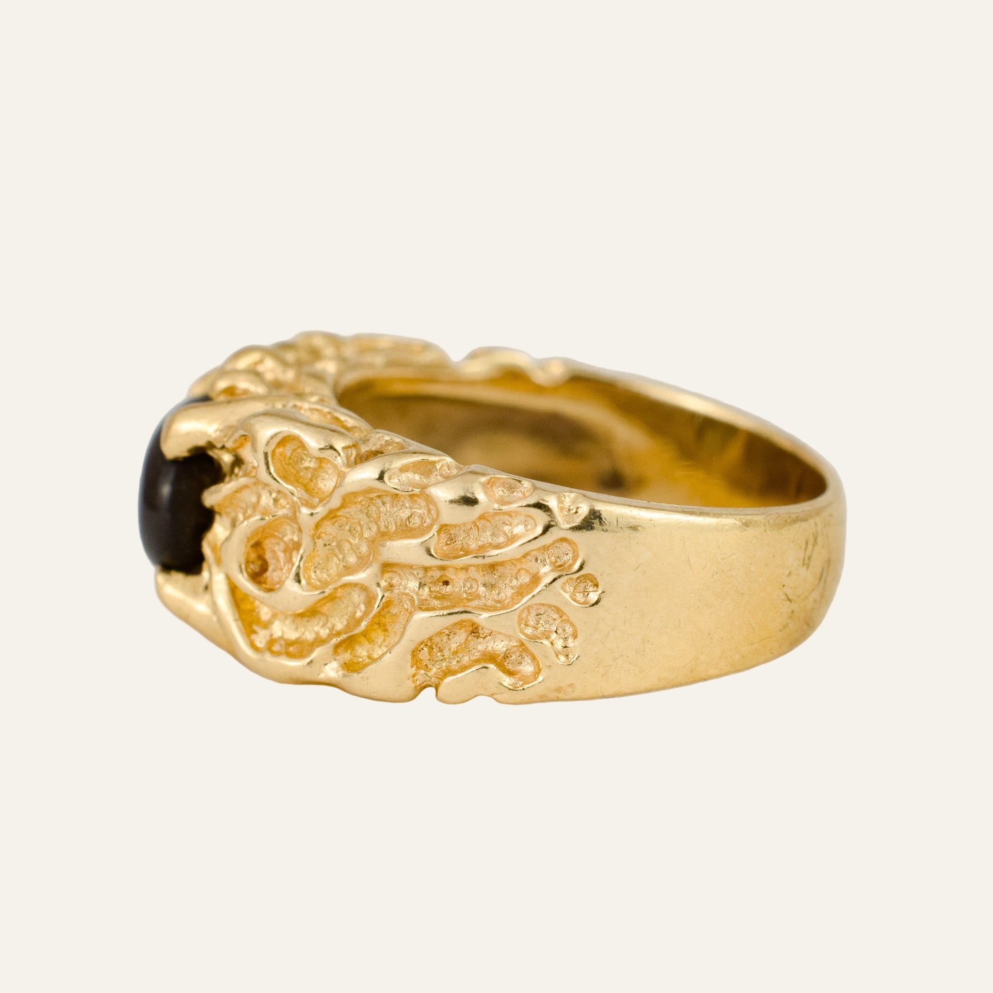 Gold Nugget Black Star Sapphire Ring