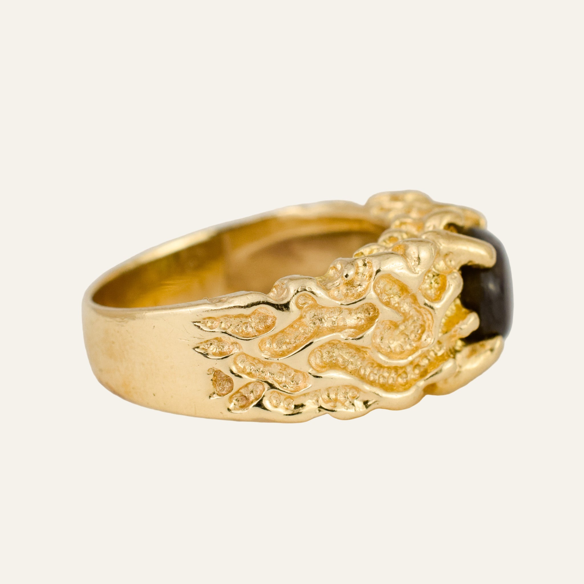 Gold Nugget Black Star Sapphire Ring