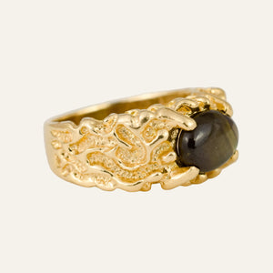 Gold Nugget Black Star Sapphire Ring