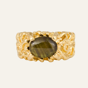Gold Nugget Black Star Sapphire Ring