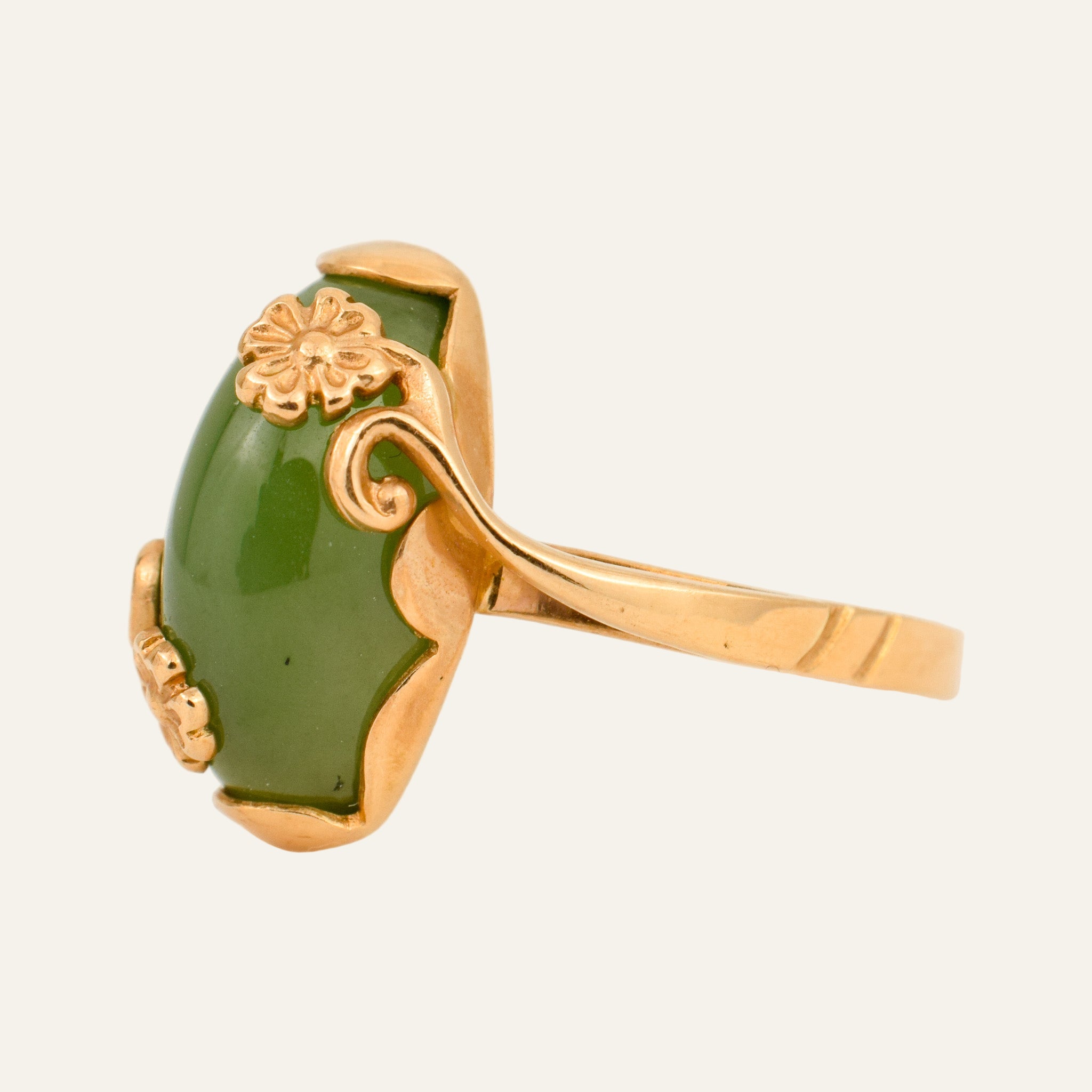 Jade Ring with Flower Detail