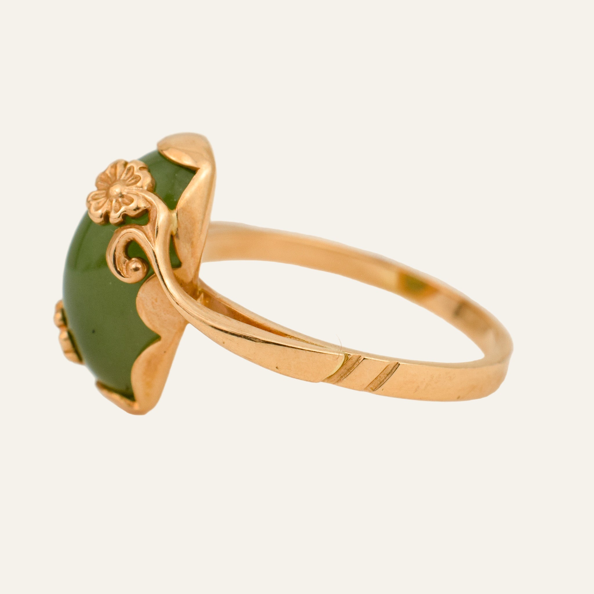 Jade Ring with Flower Detail