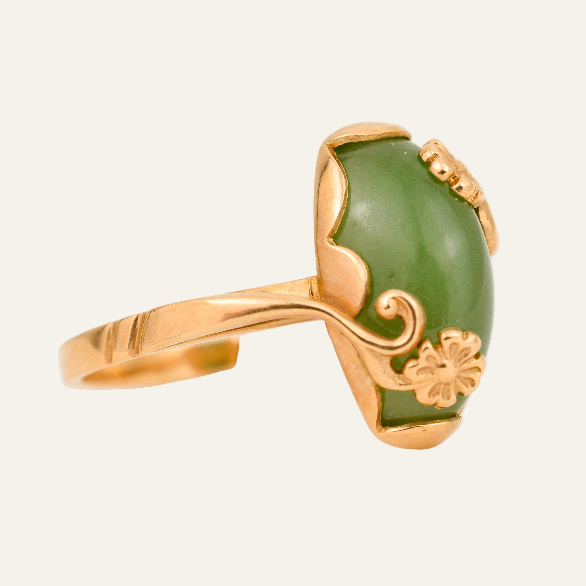 Jade Ring with Flower Detail