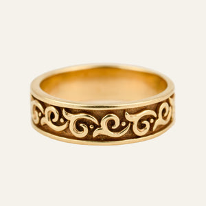 Wave Carved Gold Band