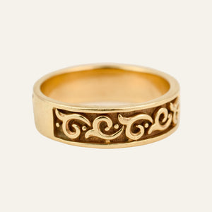 Wave Carved Gold Band